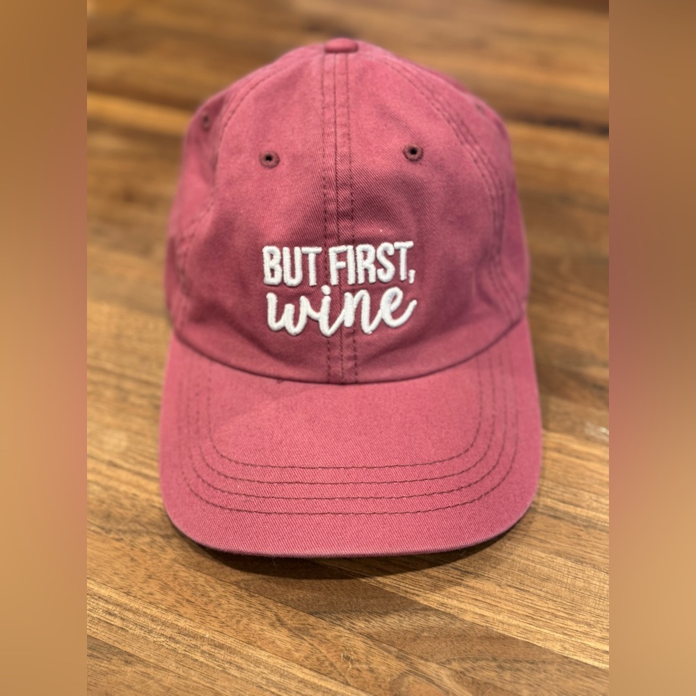 Hat “But First, Wine” by State of mine from smoke free home.